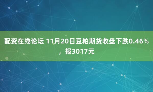 配资在线论坛 11月20日豆粕期货收盘下跌0.46%，报3017元